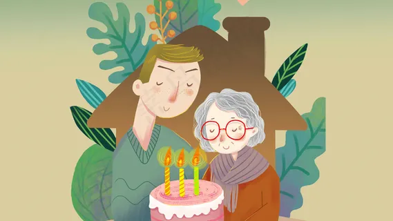 卡通手绘风母亲节母子配图