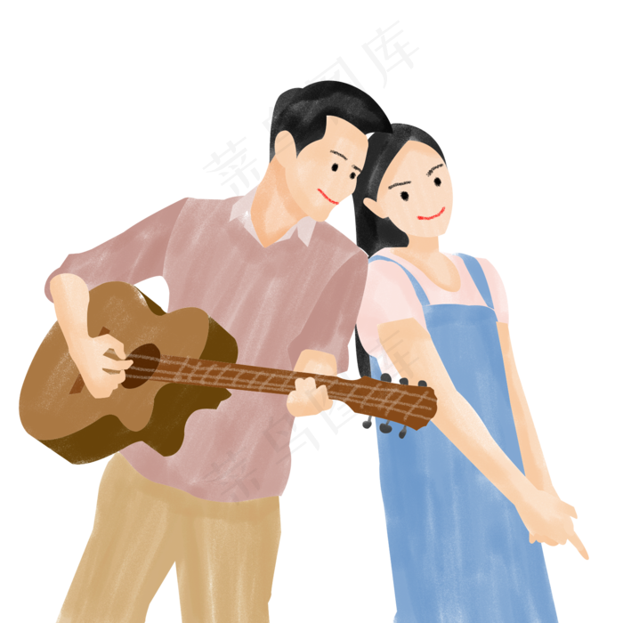 情人节水彩手绘情侣弹吉他免费下