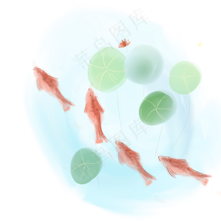 水彩鲤鱼和荷叶,免抠元素