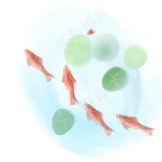 水彩鲤鱼和荷叶,免抠元素