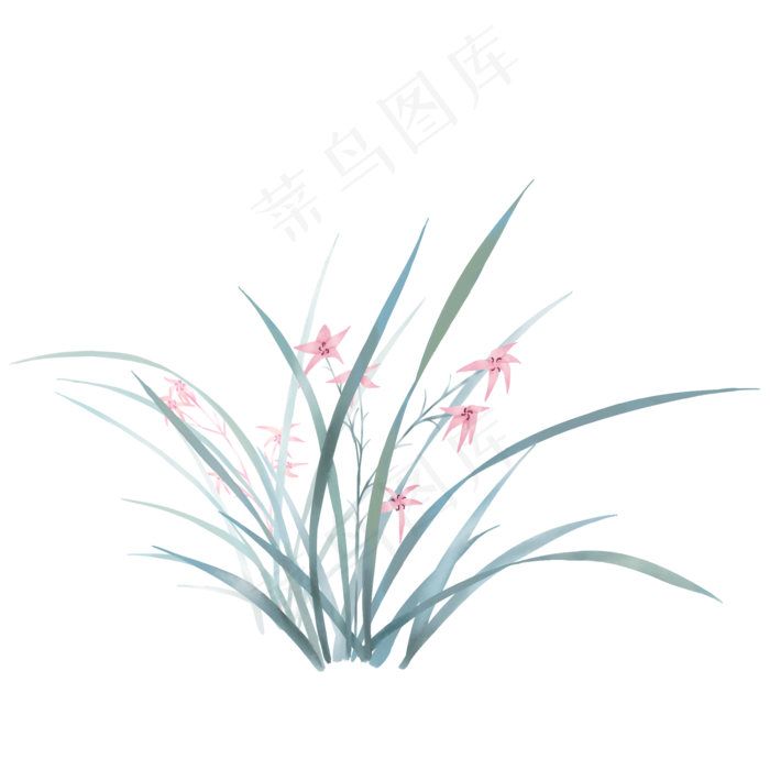 春天兰花紫花水墨多丛,免抠元素