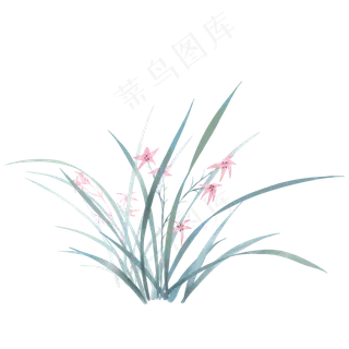 春天兰花紫花水墨多丛,免抠元素