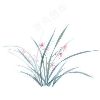 春天兰花紫花水墨多丛,免抠元素