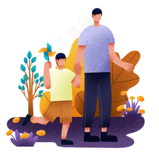 父亲陪儿子玩风车