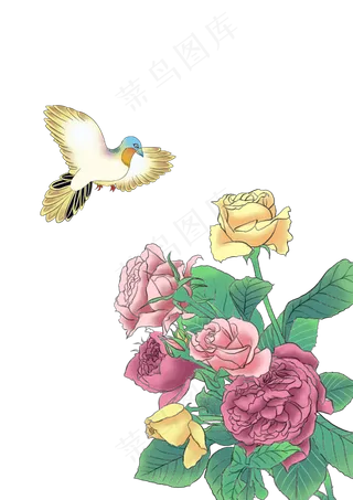 工笔画小鸟和鲜花,免抠元素