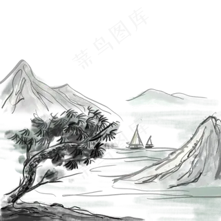 古风青墨山水画