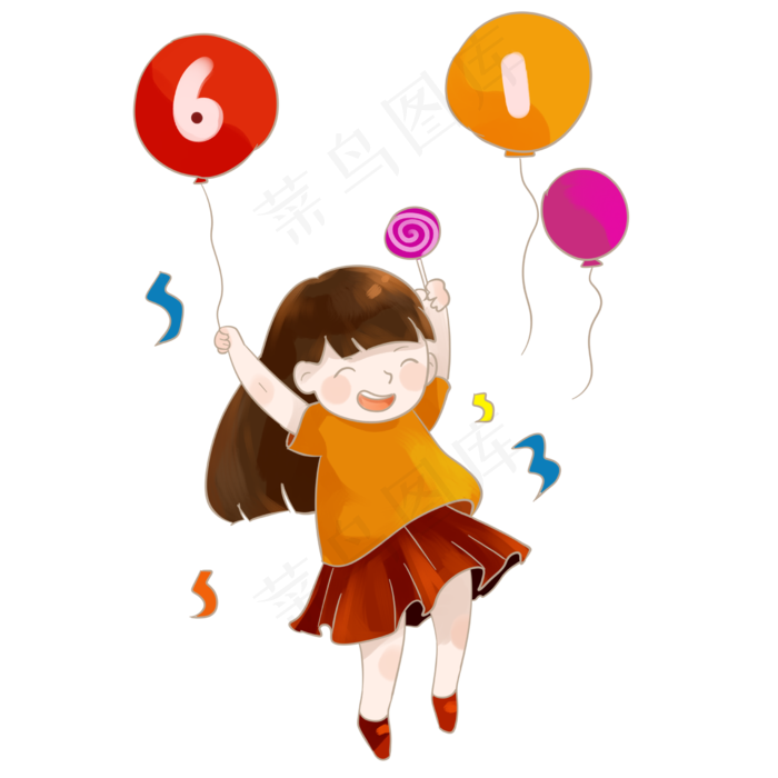 六一儿童节可爱小女孩跳跃气球