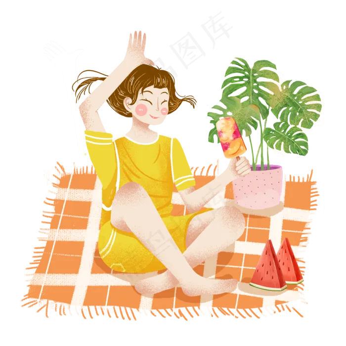 大暑吃冰棒女孩png素材(2000X2000(DPI:300))psd模版下载