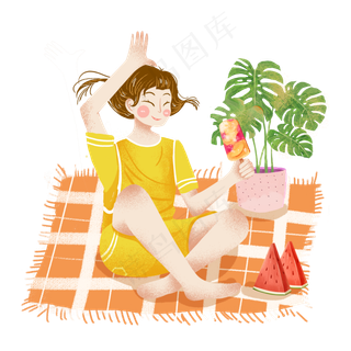大暑吃冰棒女孩png素材