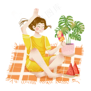 大暑吃冰棒女孩png素材 大暑吃冰棒女孩png素材