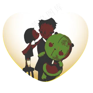 手绘小女孩亲吻父亲设计