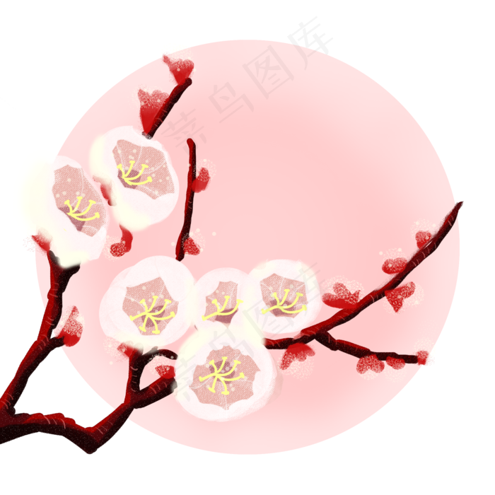白色花朵褐色花枝(2000X2000(DPI:300))psd模版下载