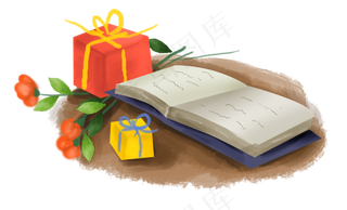 教师节礼物和书本,免抠元素