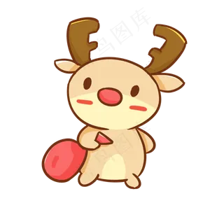 圣诞节平安夜可爱手绘麋鹿送礼物,免抠元素