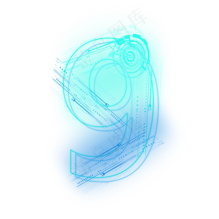 科技线条蓝色绿色数字9(3000X3000(DPI:300))psd模版下载