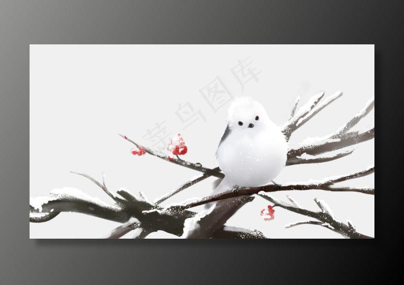 小雪主题之积雪上枝头的鸟儿,免抠元素