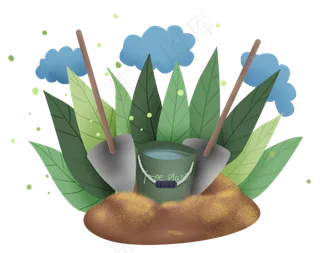 植树节种植工具和草丛