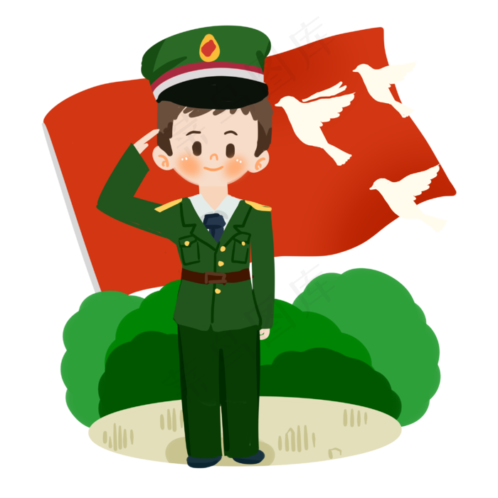 建军节卡通军人敬礼PNG素材(3000X3000(DPI:300))psd模版下载