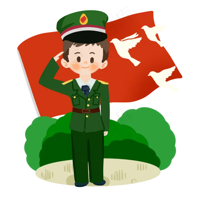 建军节卡通军人敬礼PNG素材(3000X3000(DPI:300))psd模版下载
