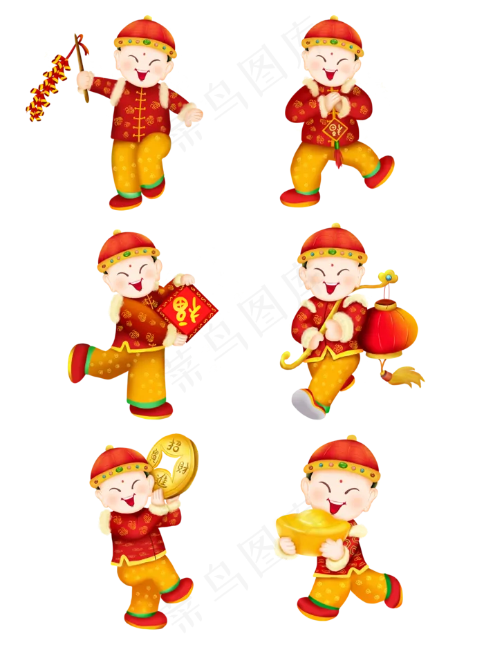 卡通可爱元旦春节新年福气福娃装,免抠元素(2048X2738(DPI:300))psd模版下载