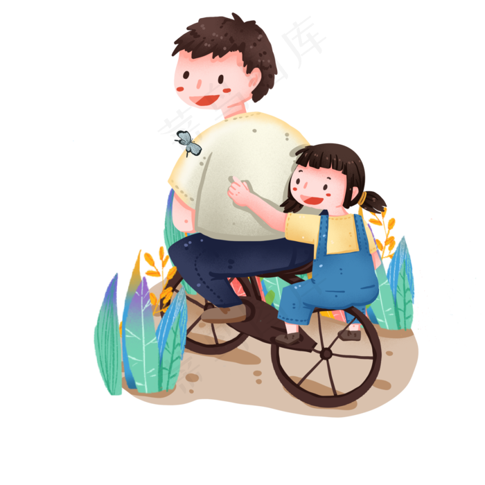 骑自行车出游的父女