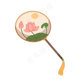 手绘圆形荷花扇子