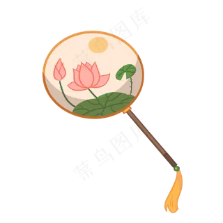 手绘圆形荷花扇子