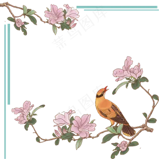 边框中国风花鸟植物壁画装饰,免抠元素