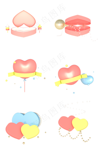 C4D立体情人节装饰元素合集,免抠元素