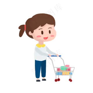 妇女节逛超市手绘卡通,免抠元素