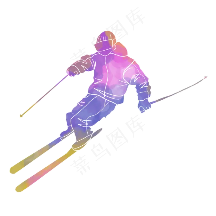 水彩运动双板滑雪素材(2000X2000(DPI:300))psd模版下载
