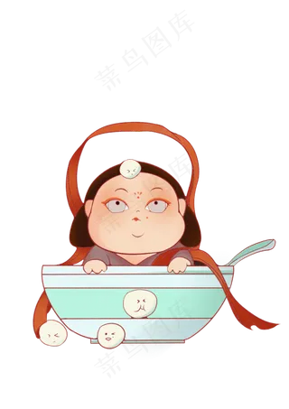 手绘元宵节古风美女人物吃元宵插,免抠元素