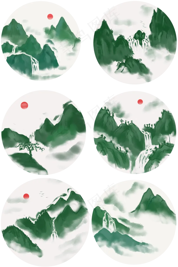 中国风水墨风格古风古典山水矢量(2000X3000(DPI:300))psd模版下载