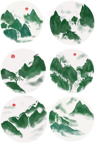 中国风水墨风格古风古典山水矢量