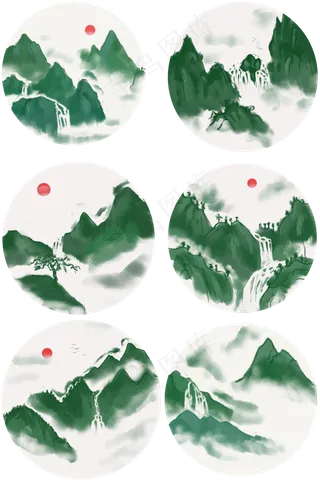 中国风水墨风格古风古典山水矢量