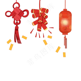 新年春节灯笼鞭炮,免抠元素