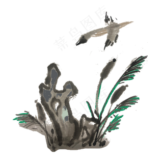 国画水墨花鸟素材,免抠元素