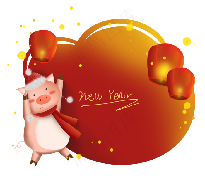 2019猪年红色孔明灯文字框,免抠元素(4407*3772px 300 dpi )psd模版下载