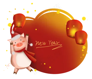 2019猪年红色孔明灯文字框,免抠元素