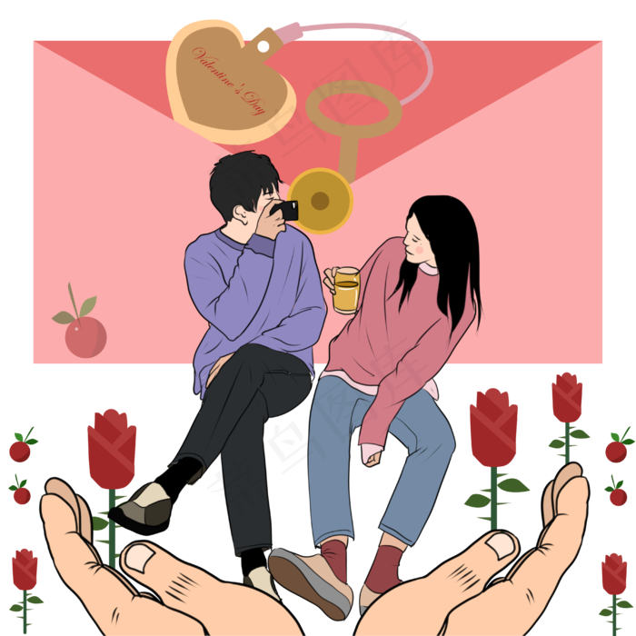 情人节情侣手礼物玫瑰花束PNG