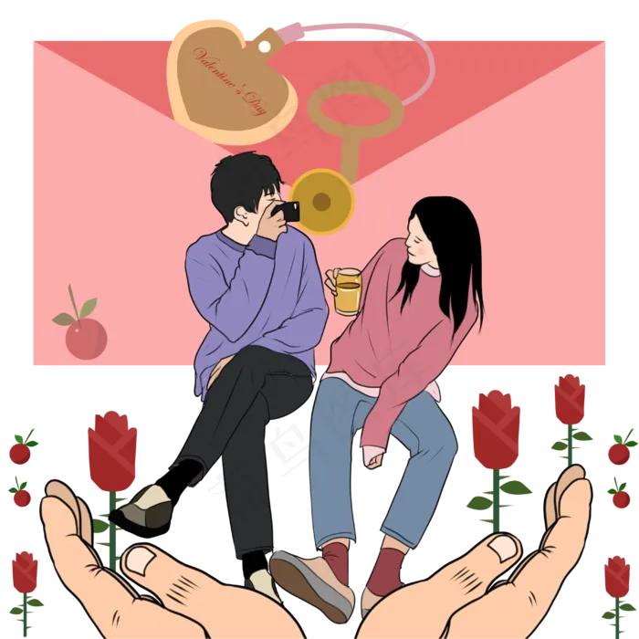 情人节情侣手礼物玫瑰花束PNG(4000X4000(DPI:300))psd模版下载