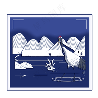 仙鹤丹顶鹤线条银色装饰中国风