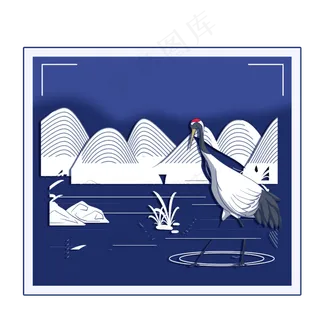 仙鹤丹顶鹤线条银色装饰中国风