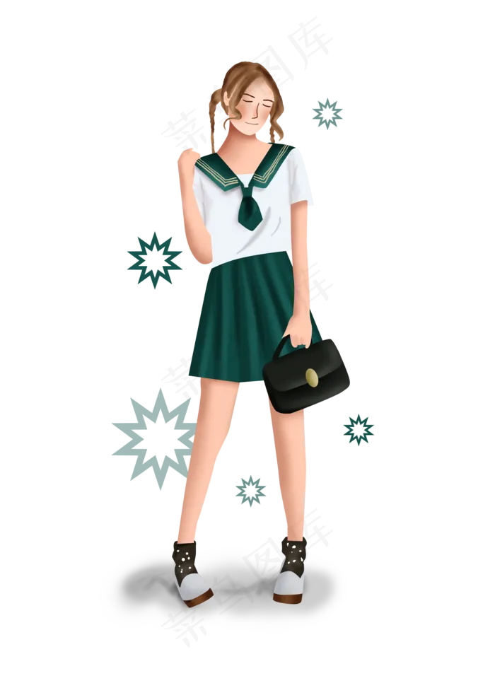手绘校园女学生素材(3508X4961(DPI:300))psd模版下载