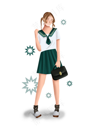 手绘校园女学生素材