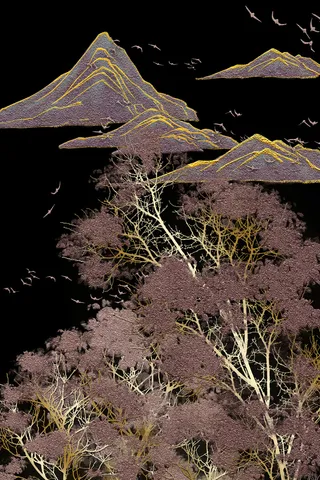 珐琅彩枫树黑色新中式装饰画