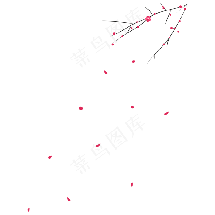 扁平手绘春节梅花飘落喜庆水墨画,免抠元素ai矢量模版下载