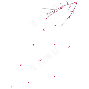 扁平手绘春节梅花飘落喜庆水墨画,免抠元素