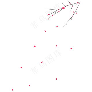扁平手绘春节梅花飘落喜庆水墨画,免抠元素