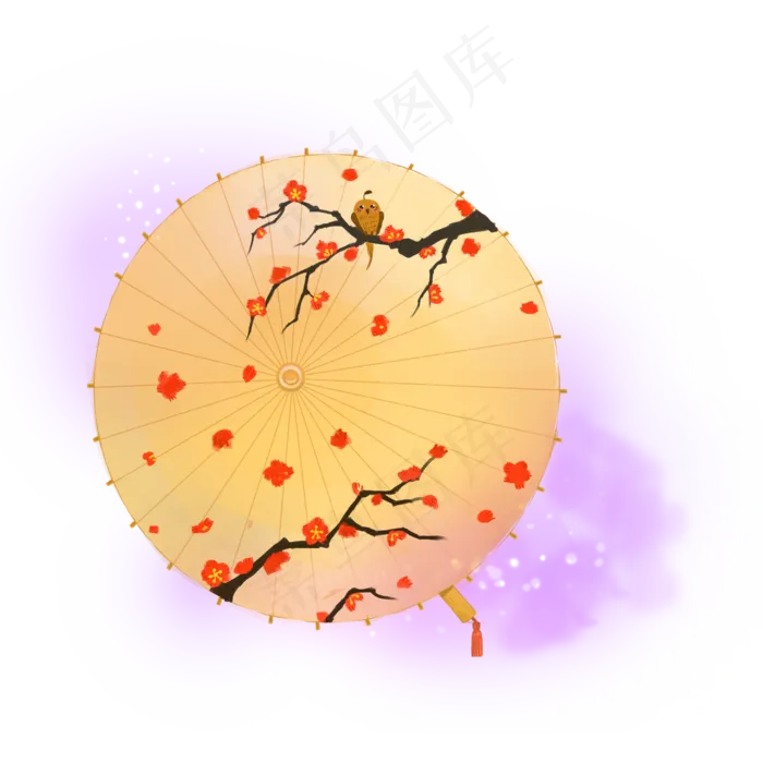 油纸伞黄色梅花古典中国风PNG,免抠元素